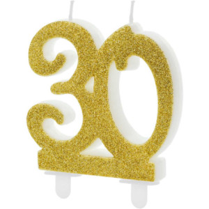 PartyDeco Glitter Number 30 Gold Candle