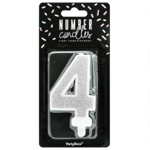 Bougie PartyDeco chiffre 4 argent